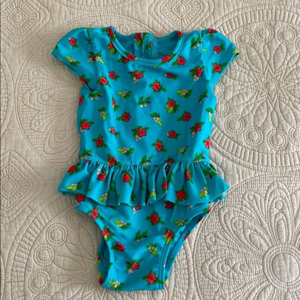 Blue Bathing Suit with Flowers